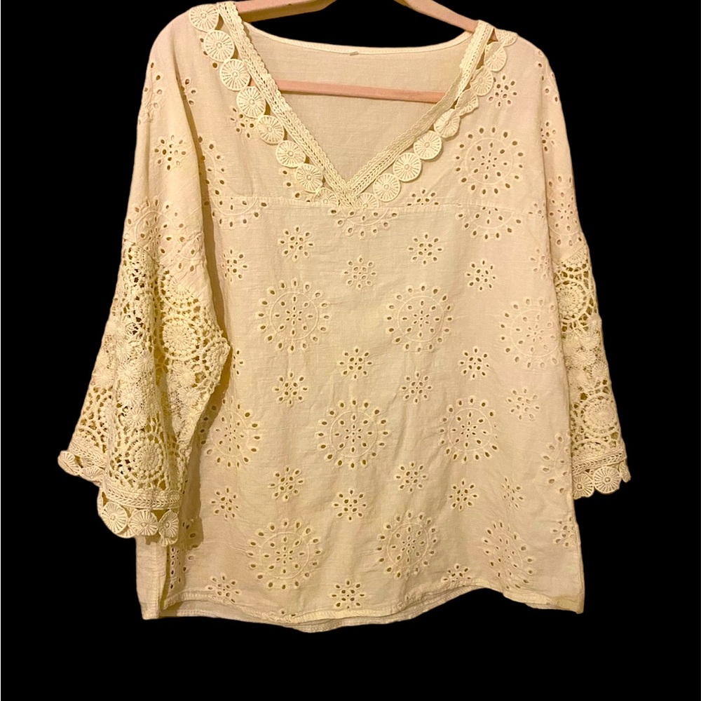 Off White Eyelet Blouse.
